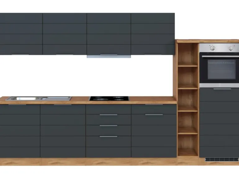 Held Möbel Küchenzeile 330 cm Matt Grau-Wotaneiche