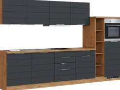 Held Möbel Küchenzeile 330 cm Matt Grau-Wotaneiche