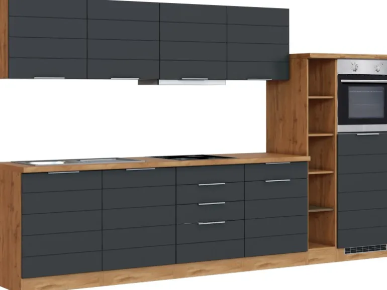 Held Möbel Küchenzeile 330 cm Matt Grau-Wotaneiche