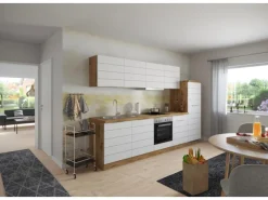 Held Möbel Küchenzeile 300 cm Matt Weiß-Wotaneiche