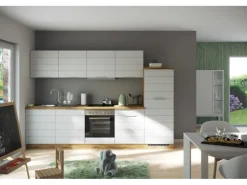 Held Möbel Küchenzeile 300 cm Matt Weiß-Wotaneiche