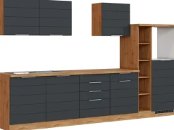 Held Möbel Küchenzeile 330 cm Matt Grau-Wotaneiche ohne E-Geräte