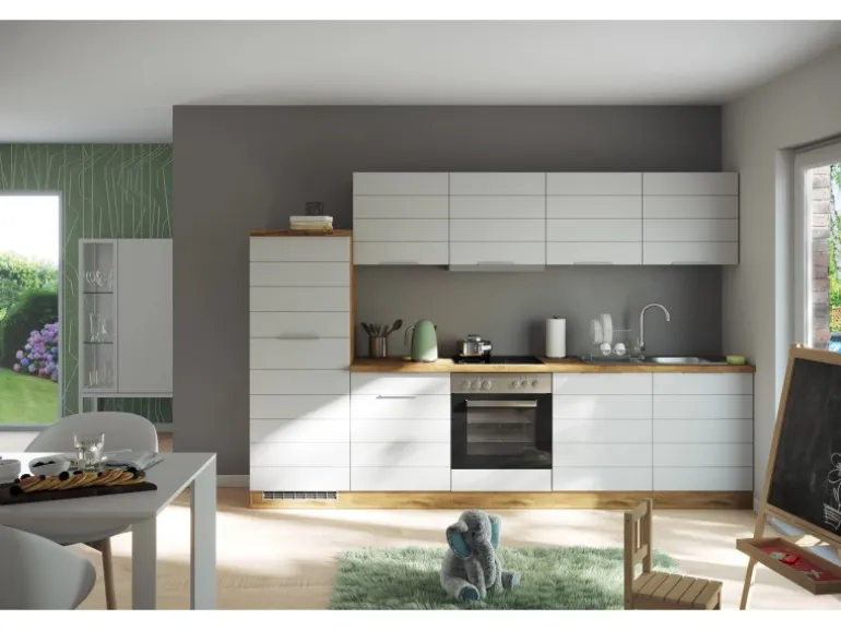 Held Möbel Küchenzeile 300 cm Matt Weiß-Wotaneiche