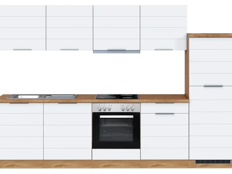 Held Möbel Küchenzeile 300 cm Matt Weiß-Wotaneiche