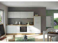 Held Möbel Küchenzeile 300 cm Matt Weiß-Wotaneiche