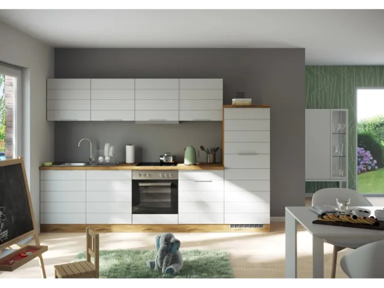 Held Möbel Küchenzeile 300 cm Matt Weiß-Wotaneiche