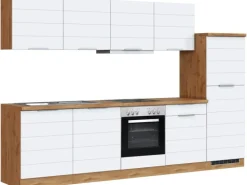 Held Möbel Küchenzeile 300 cm Matt Weiß-Wotaneiche