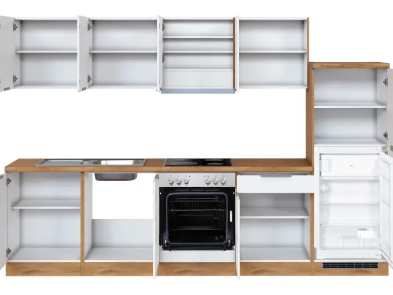 Held Möbel Küchenzeile 300 cm Matt Weiß-Wotaneiche