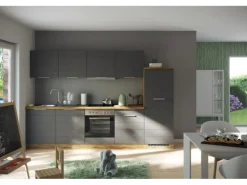 Held Möbel Küchenzeile 300 cm Matt Grau-Wotaneiche