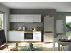 Held Möbel Küchenzeile 240 cm Matt Weiß-Wotaneiche ohne E-Geräte