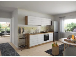 Held Möbel Küchenzeile 240 cm Matt Weiß-Wotaneiche ohne E-Geräte