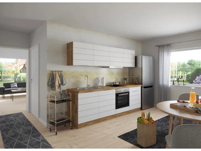 Held Möbel Küchenzeile 240 cm Matt Weiß-Wotaneiche ohne E-Geräte