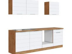 Held Möbel Küchenzeile 240 cm Matt Weiß-Wotaneiche ohne E-Geräte