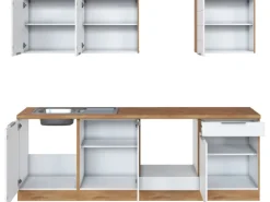 Held Möbel Küchenzeile 240 cm Matt Weiß-Wotaneiche ohne E-Geräte