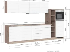 Held Möbel Küchenzeile 330 cm Matt Grau-Wotaneiche