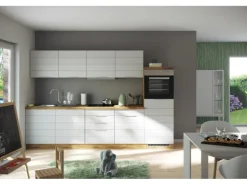 Held Möbel Küchenzeile 300 cm Matt Weiß-Wotaneiche ohne E-Geräte