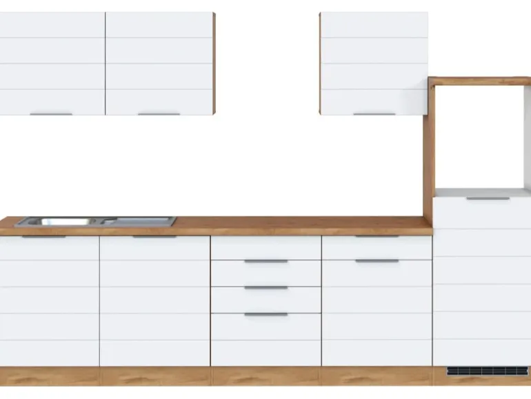 Held Möbel Küchenzeile 300 cm Matt Weiß-Wotaneiche ohne E-Geräte