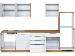 Held Möbel Küchenzeile 300 cm Matt Weiß-Wotaneiche ohne E-Geräte