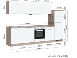 Held Möbel Küchenzeile 300 cm Matt Grau-Wotaneiche