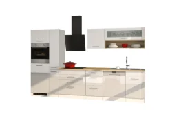 Held Möbel Küchenzeile Mailand 330 cm Weiß Hochglanz-Weiß Matt mit E-Geräten