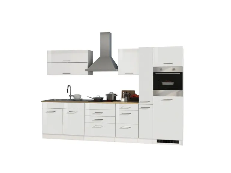 Held Möbel Küchenzeile Mailand 320 cm Weiß Hochglanz-Weiß Matt mit E-Geräten