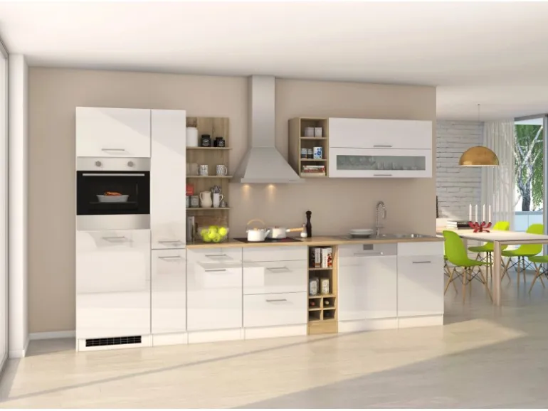 Held Möbel Küchenzeile Mailand 340 cm Weiß Hochglanz-Weiß Matt ohne E-Geräte