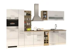 Held Möbel Küchenzeile Mailand 340 cm Weiß Hochglanz-Weiß Matt ohne E-Geräte