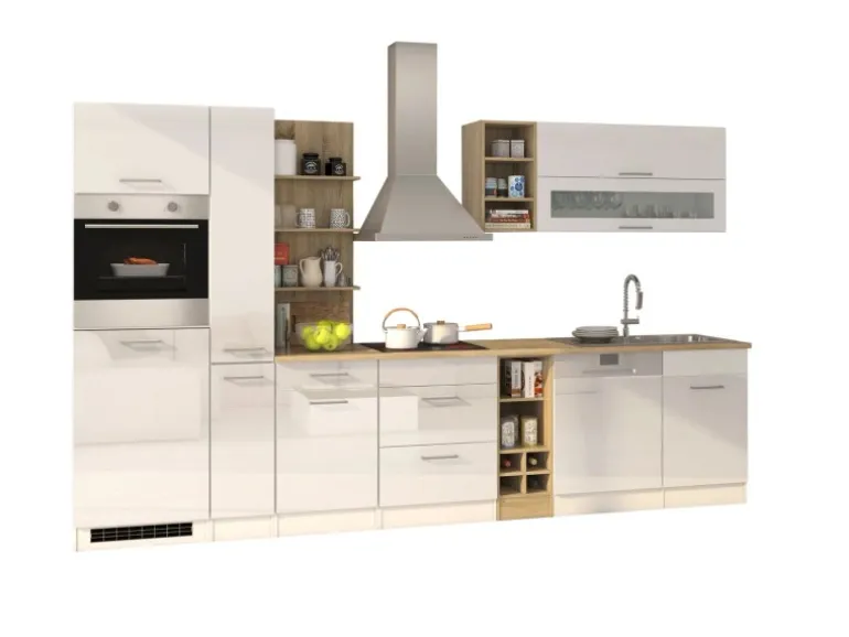 Held Möbel Küchenzeile Mailand 340 cm Weiß Hochglanz-Weiß Matt ohne E-Geräte