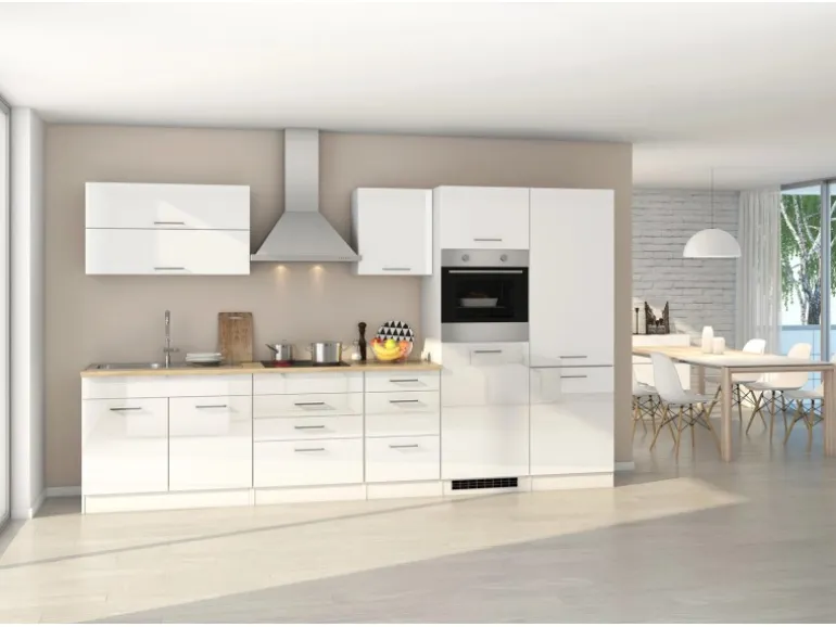 Held Möbel Küchenzeile Mailand 350 cm Weiß Hochglanz-Weiß Matt mit E-Geräten