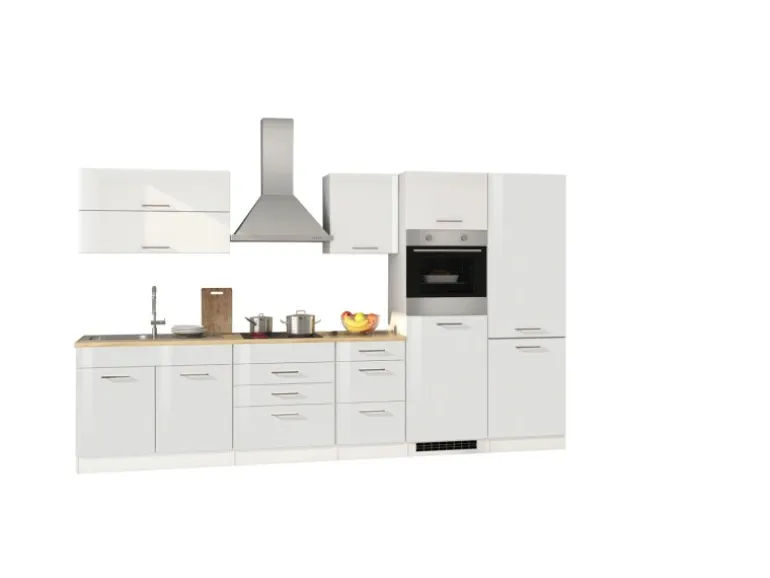 Held Möbel Küchenzeile Mailand 350 cm Weiß Hochglanz-Weiß Matt mit E-Geräten