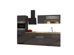 Held Möbel Küchenzeile Mailand 290 cm Grau Hochglanz-Grau Matt mit E-Geräten