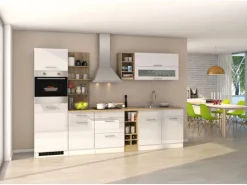 Held Möbel Küchenzeile Mailand 300 cm Weiß Hochglanz-Weiß Matt mit E-Geräten