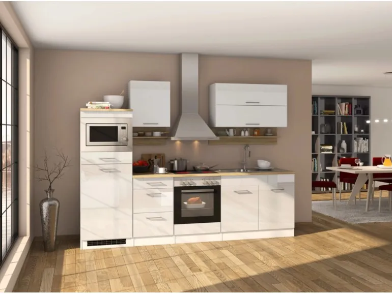 Held Möbel Küchenzeile Mailand 270 cm Weiß Hochglanz-Weiß Matt mit E-Geräten