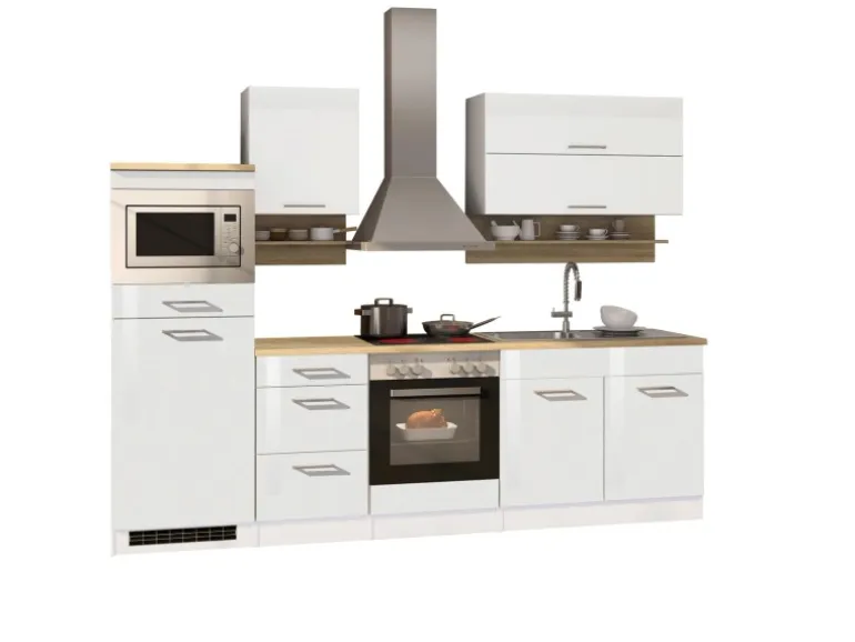 Held Möbel Küchenzeile Mailand 270 cm Weiß Hochglanz-Weiß Matt mit E-Geräten