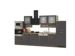 Held Möbel Küchenzeile Mailand 340 cm Grau Hochglanz-Grau Matt mit E-Geräten