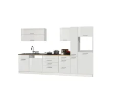 Held Möbel Küchenzeile Mailand 330 cm Weiß Hochglanz-Weiß Matt ohne E-Geräte