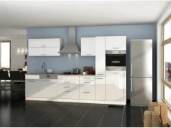 Held Möbel Küchenzeile Mailand 330 cm Weiß Hochglanz-Weiß Matt ohne E-Geräte