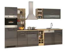 Held Möbel Küchenzeile Mailand 310 cm Grau Hochglanz-Grau Matt ohne E-Geräte