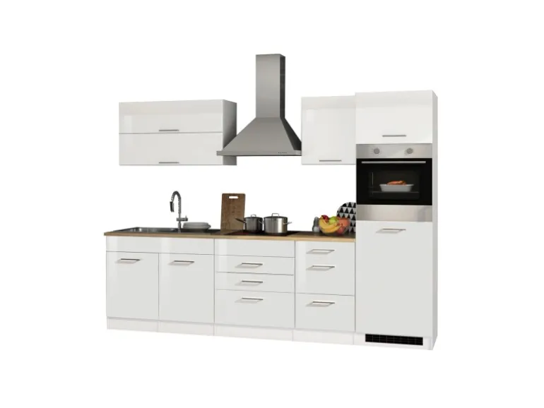 Held Möbel Küchenzeile Mailand 290 cm Weiß Hochglanz-Weiß Matt mit E-Geräten