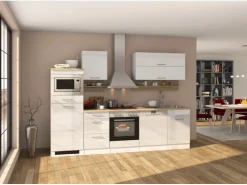 Held Möbel Küchenzeile Mailand 280 cm Weiß Hochglanz-Weiß Matt ohne E-Geräte