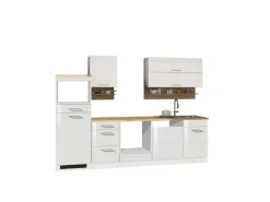 Held Möbel Küchenzeile Mailand 280 cm Weiß Hochglanz-Weiß Matt ohne E-Geräte