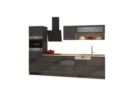 Held Möbel Küchenzeile Mailand 300 cm Grau Hochglanz-Grau Matt ohne E-Geräte