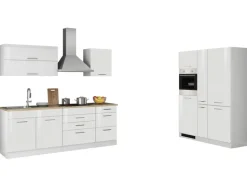 Held Möbel Küchenzeile Mailand 380 cm Weiß Hochglanz-Weiß Matt mit E-Geräten