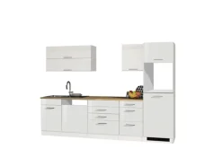 Held Möbel Küchenzeile Mailand 300 cm Weiß Hochglanz-Weiß Matt ohne E-Geräte