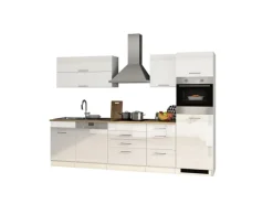 Held Möbel Küchenzeile Mailand 300 cm Weiß Hochglanz-Weiß Matt mit E-Geräten