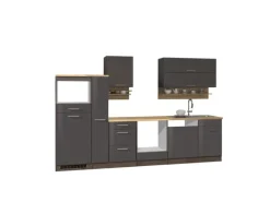 Held Möbel Küchenzeile Mailand 310 cm Grau Hochglanz-Grau Matt ohne E-Geräte