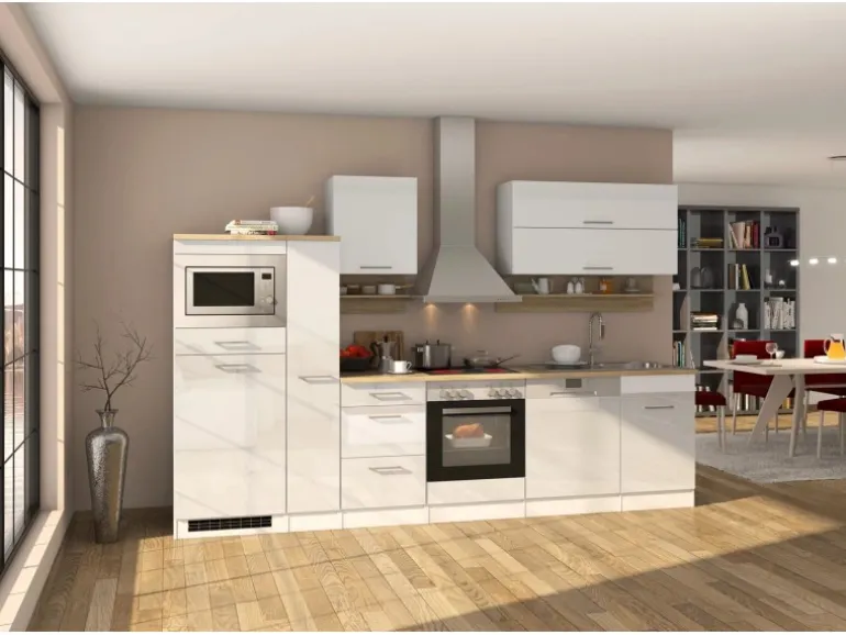 Held Möbel Küchenzeile Mailand 310 cm Weiß Hochglanz-Weiß Matt mit E-Geräten