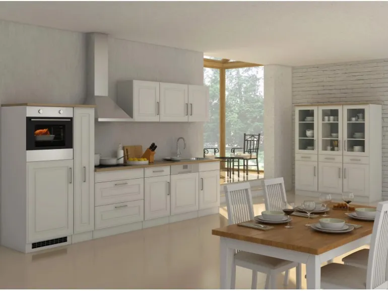 Held Möbel Küchenzeile Rom 330 cm Landhaus Weiß Matt mit E-Geräten