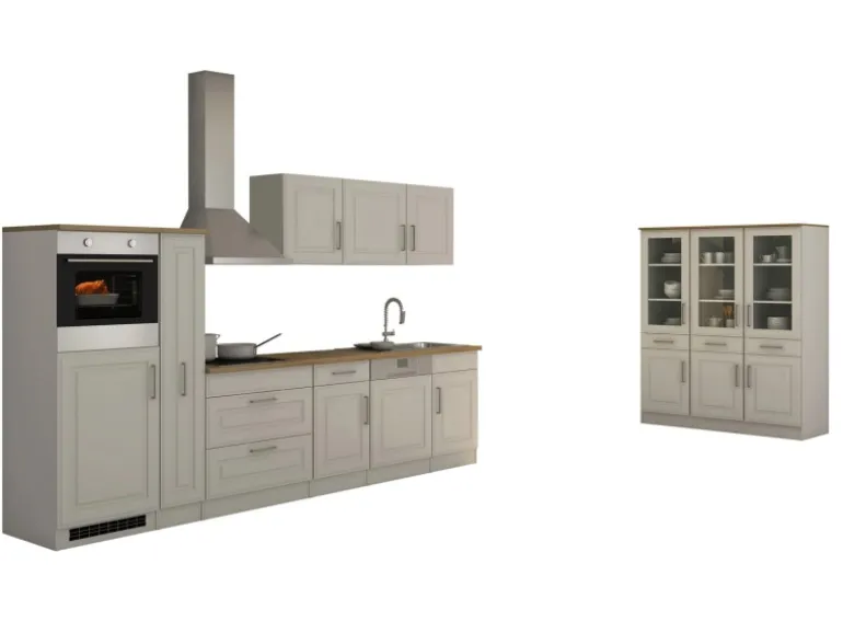 Held Möbel Küchenzeile Rom 330 cm Landhaus Weiß Matt mit E-Geräten