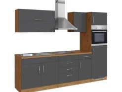 Held Möbel Küchenzeile Sorrento 270 cm Anthrazit-Wotaneiche